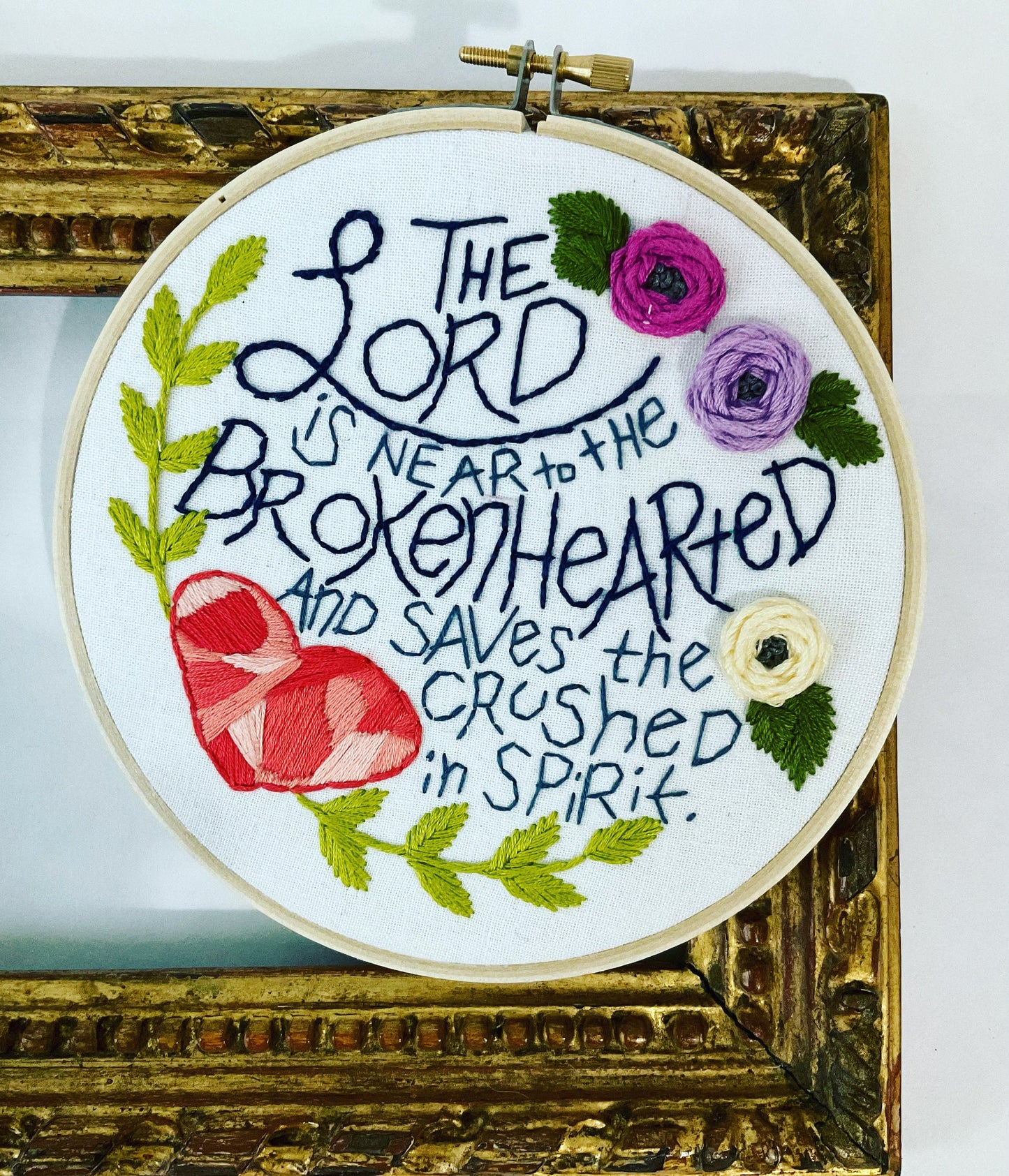 Hand Embroidery PDF Pattern DIY | Lord is Near the Brokenhearted | Psalm 34:18 | Uplifting miscarriage Gift Infant Loss | Christian Wall Art
