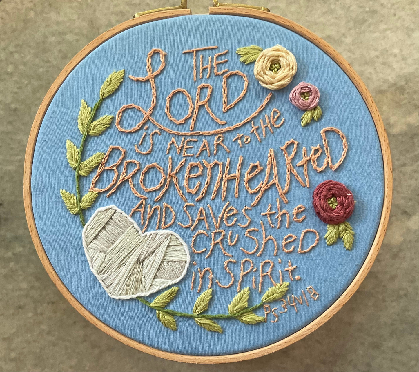 Hand Embroidery PDF Pattern DIY | Lord is Near the Brokenhearted | Psalm 34:18 | Uplifting miscarriage Gift Infant Loss | Christian Wall Art