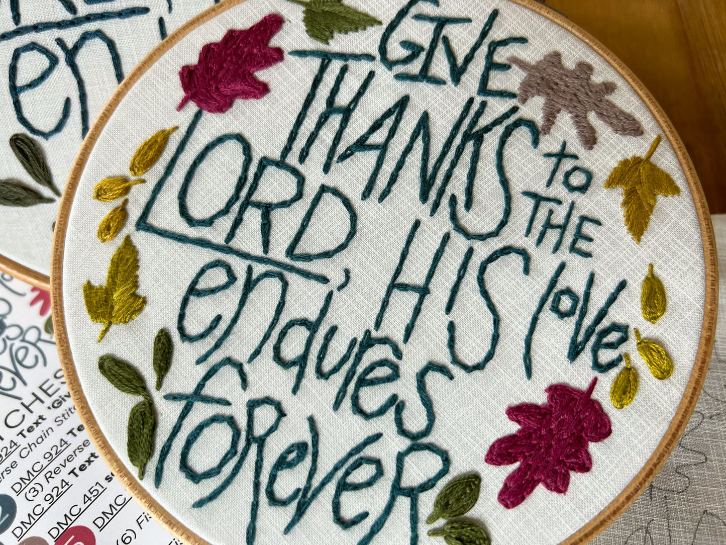 DIY Hand Embroidery FULL kit | Give Thanks to the Lord His Love Endures | Fabric Beechwood Hoop Floss Needle | Beginner Friendly | Gift