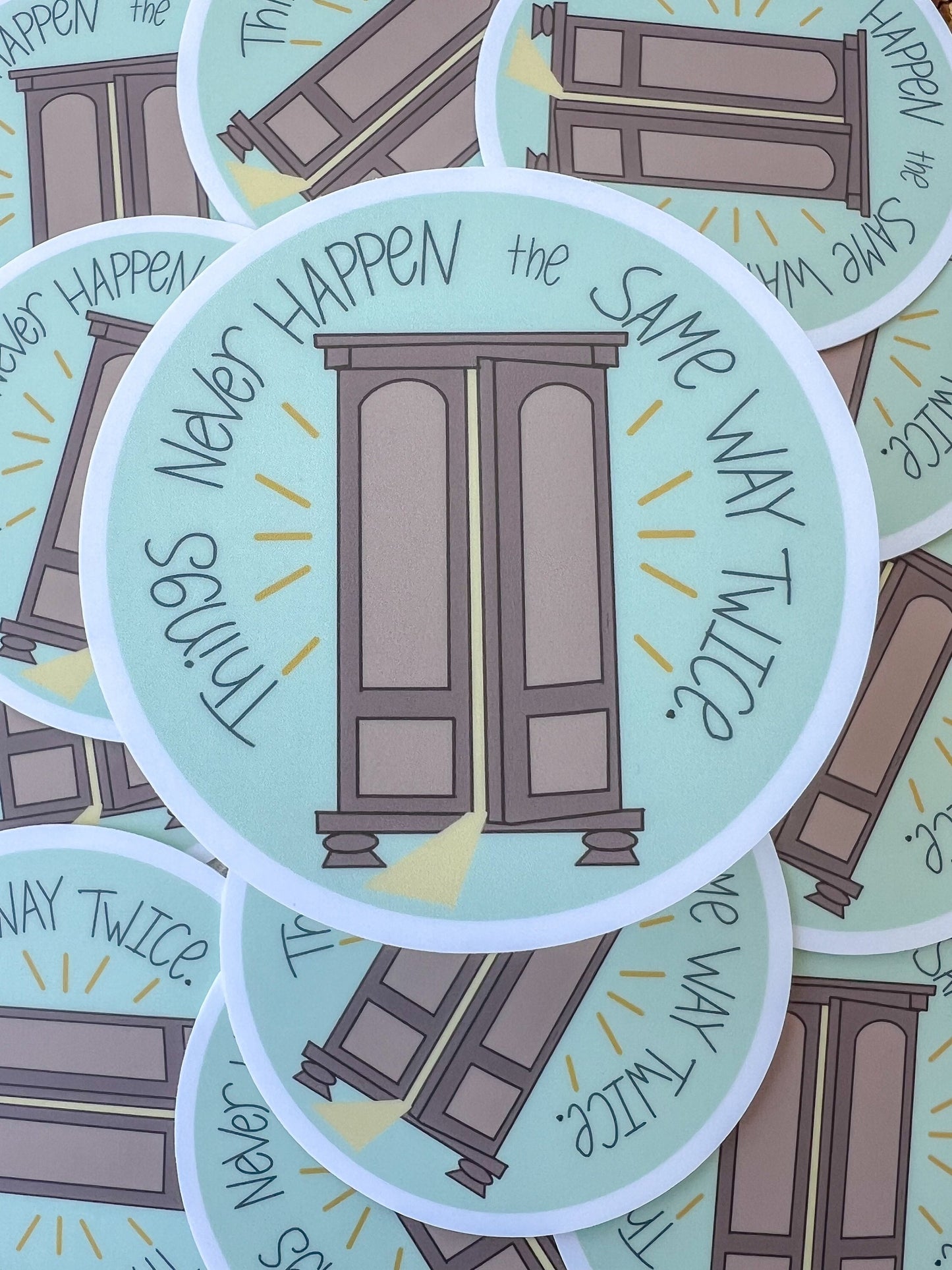 Vinyl STICKER 3 in| Things Never Happen the Same Way Twice | CS Lewis Chronicles of Narnia | Water Bottle Laptop Decal | Lion Witch Wardrobe