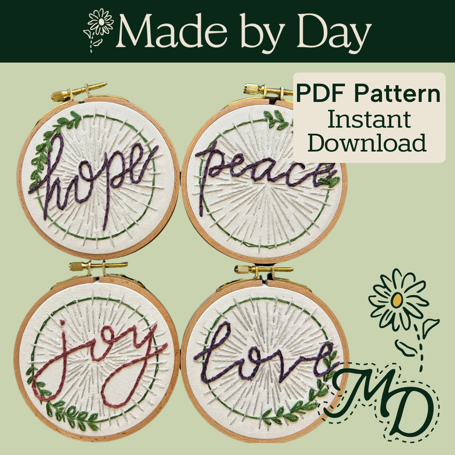 PDF Pattern for the Complete Embroidered Advent Wreath