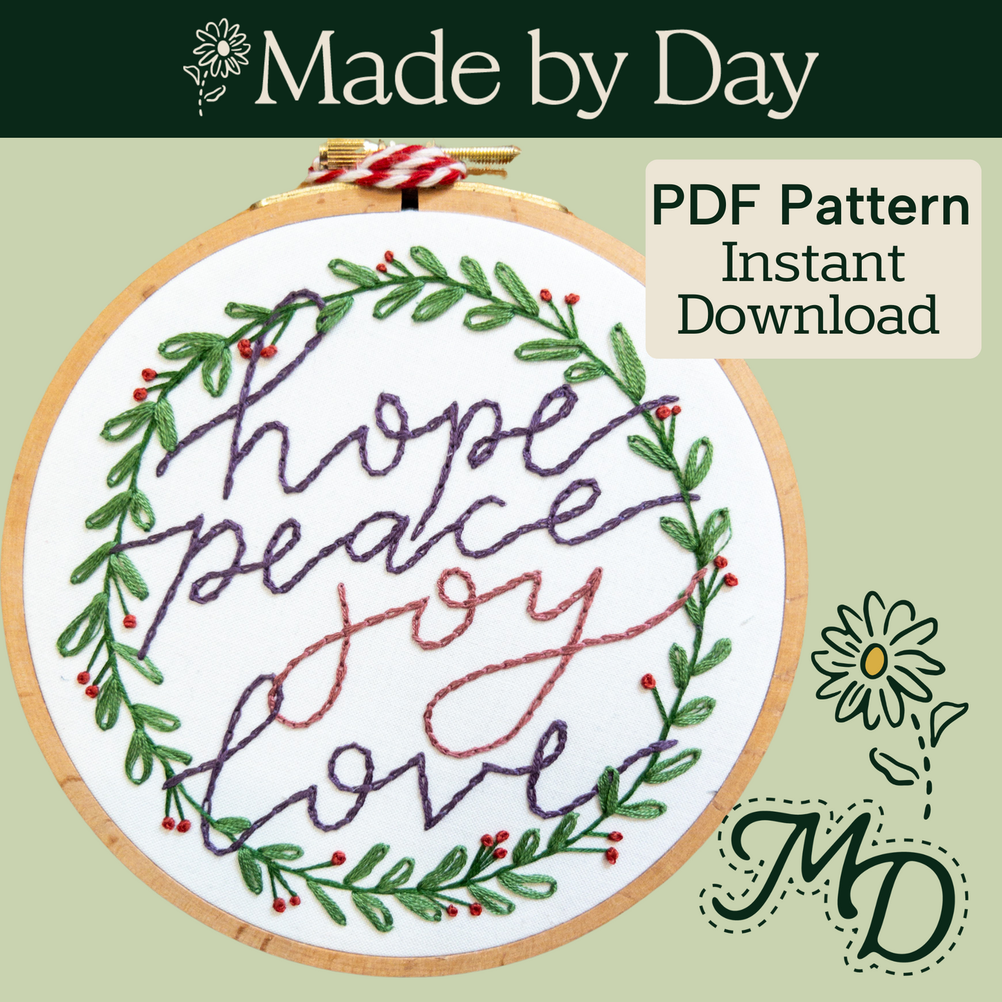 PDF Pattern for the Complete Embroidered Advent Wreath