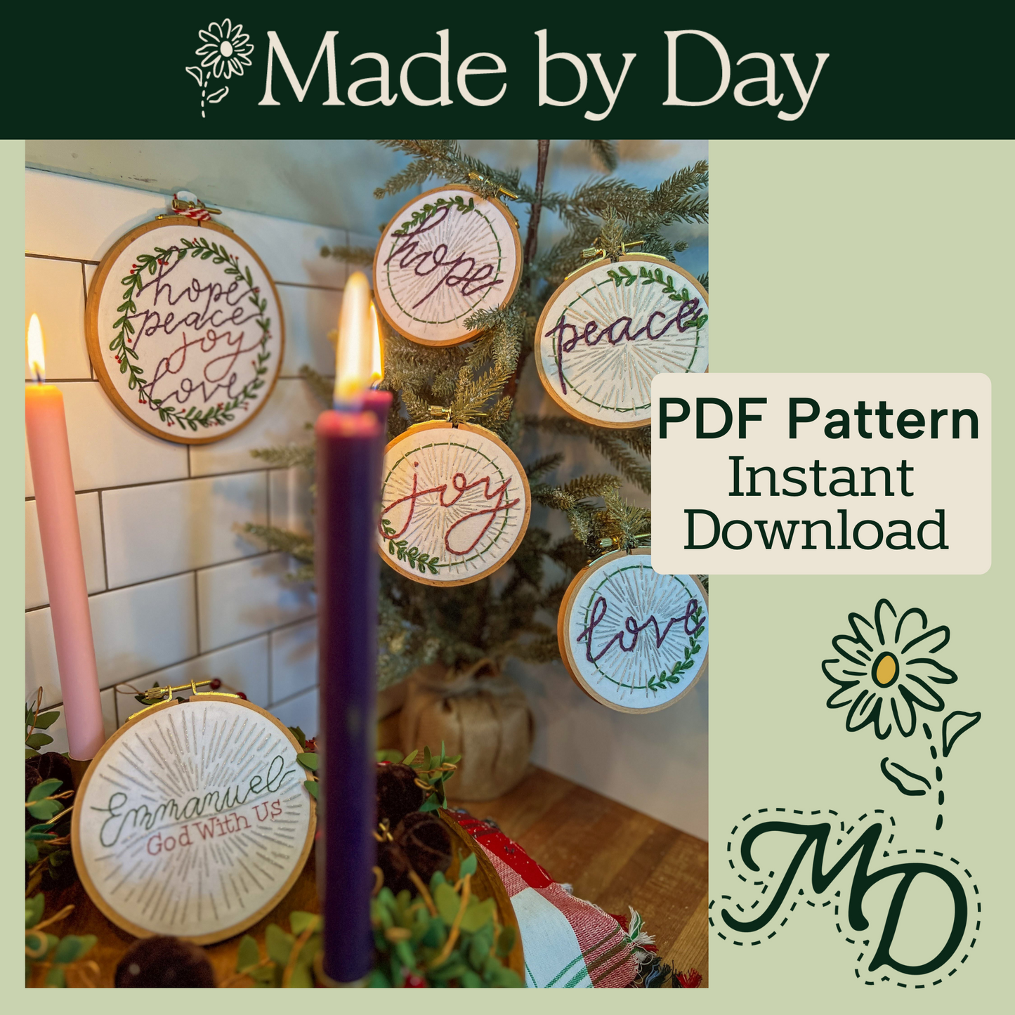 PDF Pattern for the Complete Embroidered Advent Wreath