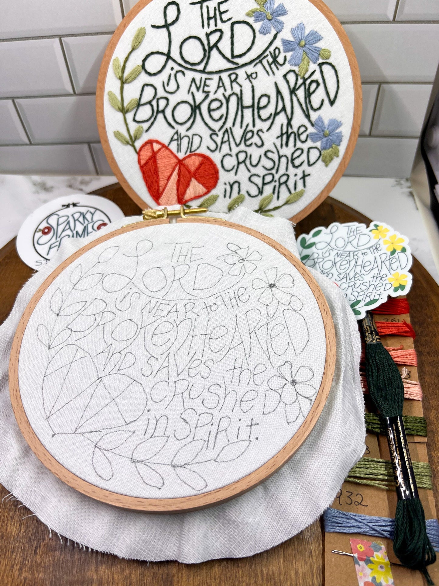 Hand Embroidery FULL kit DIY | Lord is Near to the Brokenhearted | Psalm | Miscarriage Comfort Gift Infant Loss | Beginner Friendly Craft