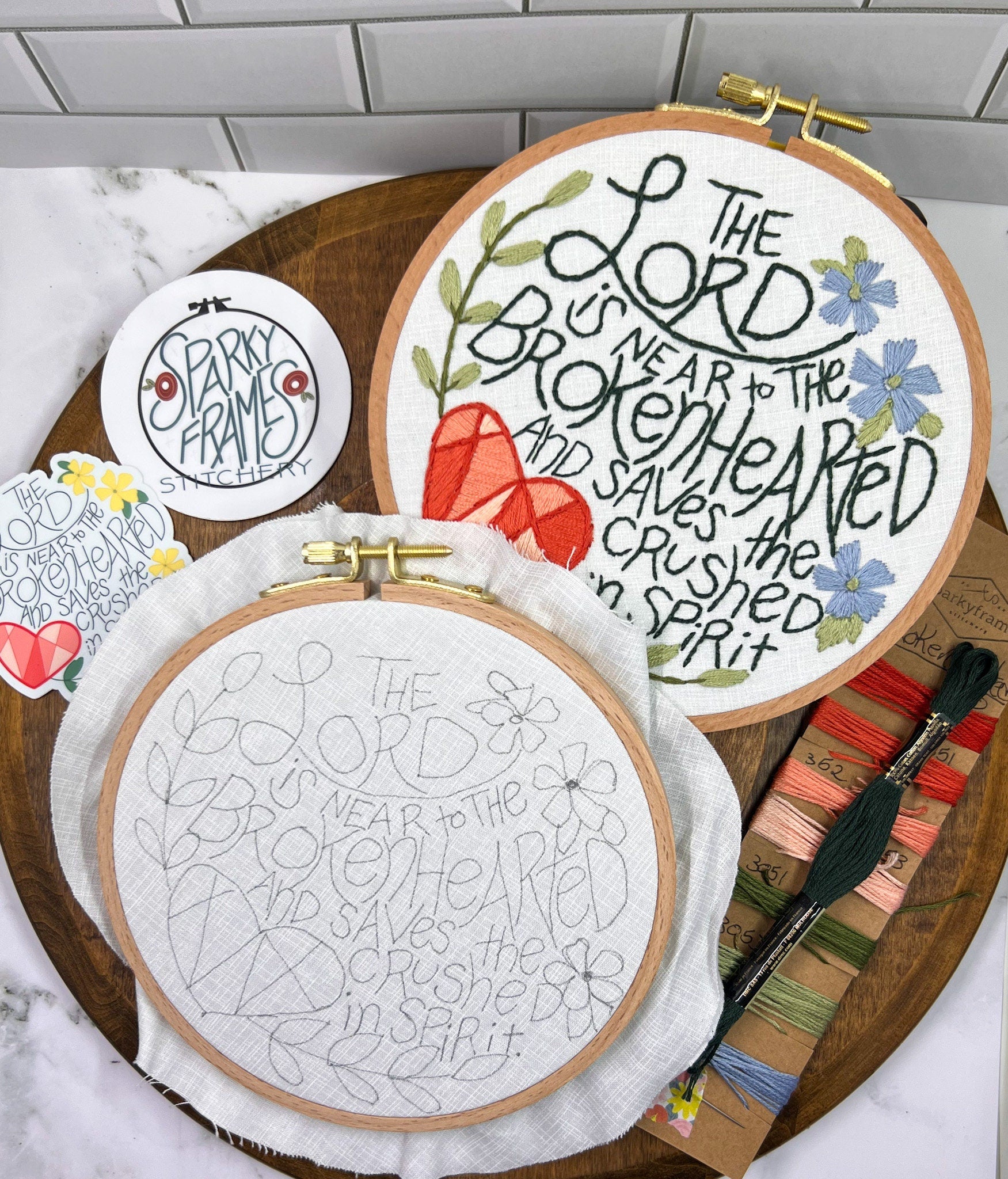 Hand Embroidery FULL kit DIY | Lord is Near to the Brokenhearted | Psalm | Miscarriage Comfort Gift Infant Loss | Beginner Friendly Craft