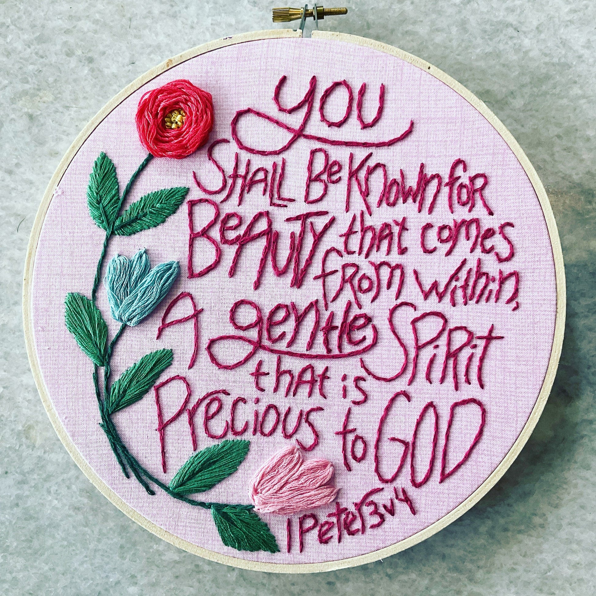 Hand Embroidery Hand Lettered Florals CUSTOM Design Hoop Wall Hanging Bible Verses Quotes Personal Encouraging Message Gift