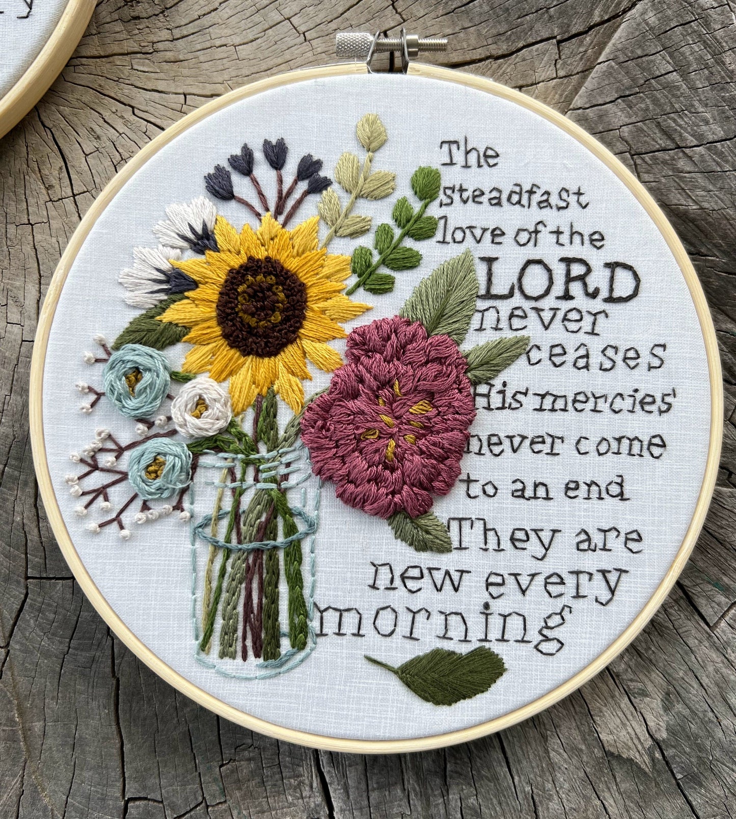 Hand Embroidery Hand Lettered Florals CUSTOM Design Hoop Wall Hanging Bible Verses Quotes Personal Encouraging Message Gift