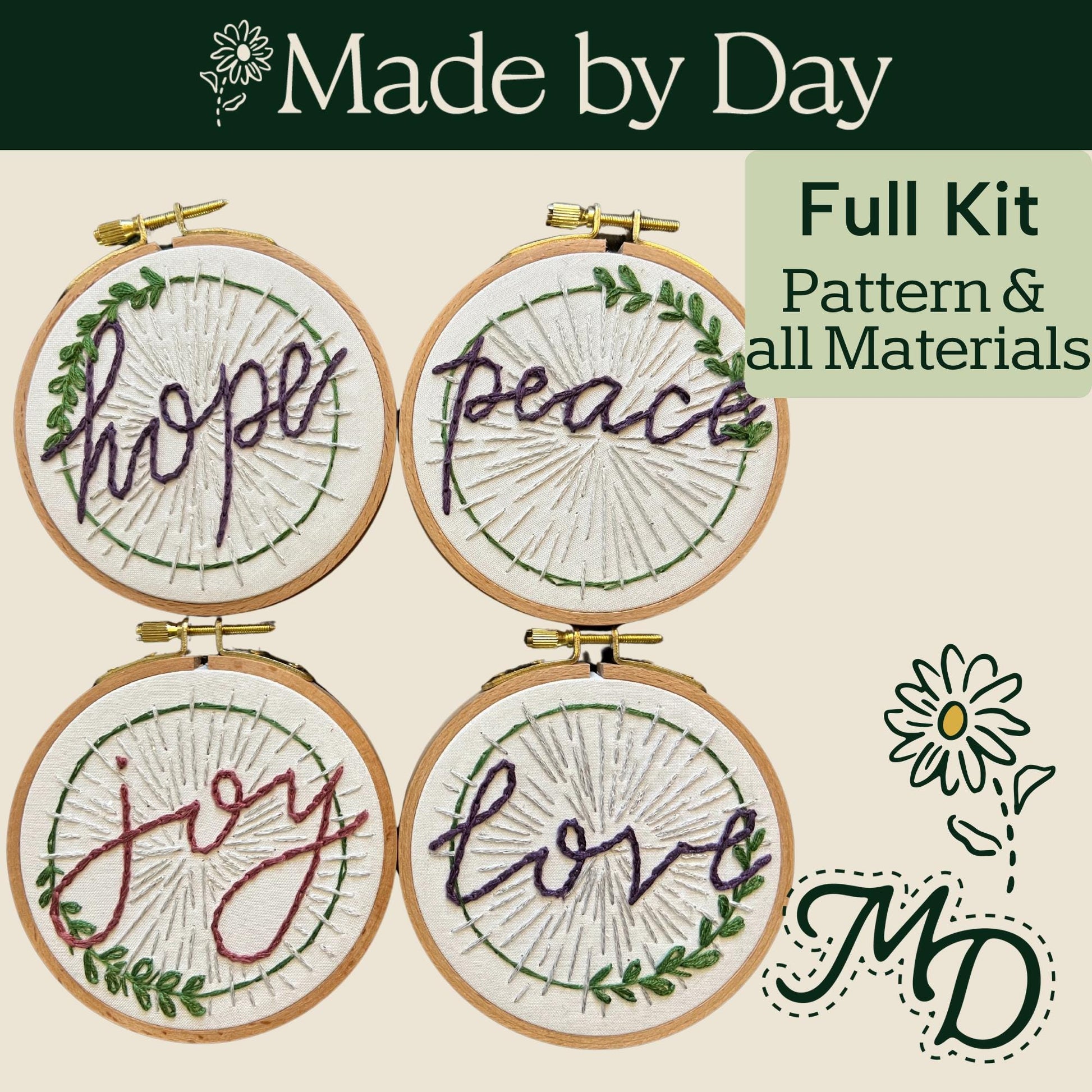 Advent Wreath | Hand Embroidery Kit with 4 Hoops | DIY Christmas Craft for Beginners | Mindful Advent Project | Mental Health Break