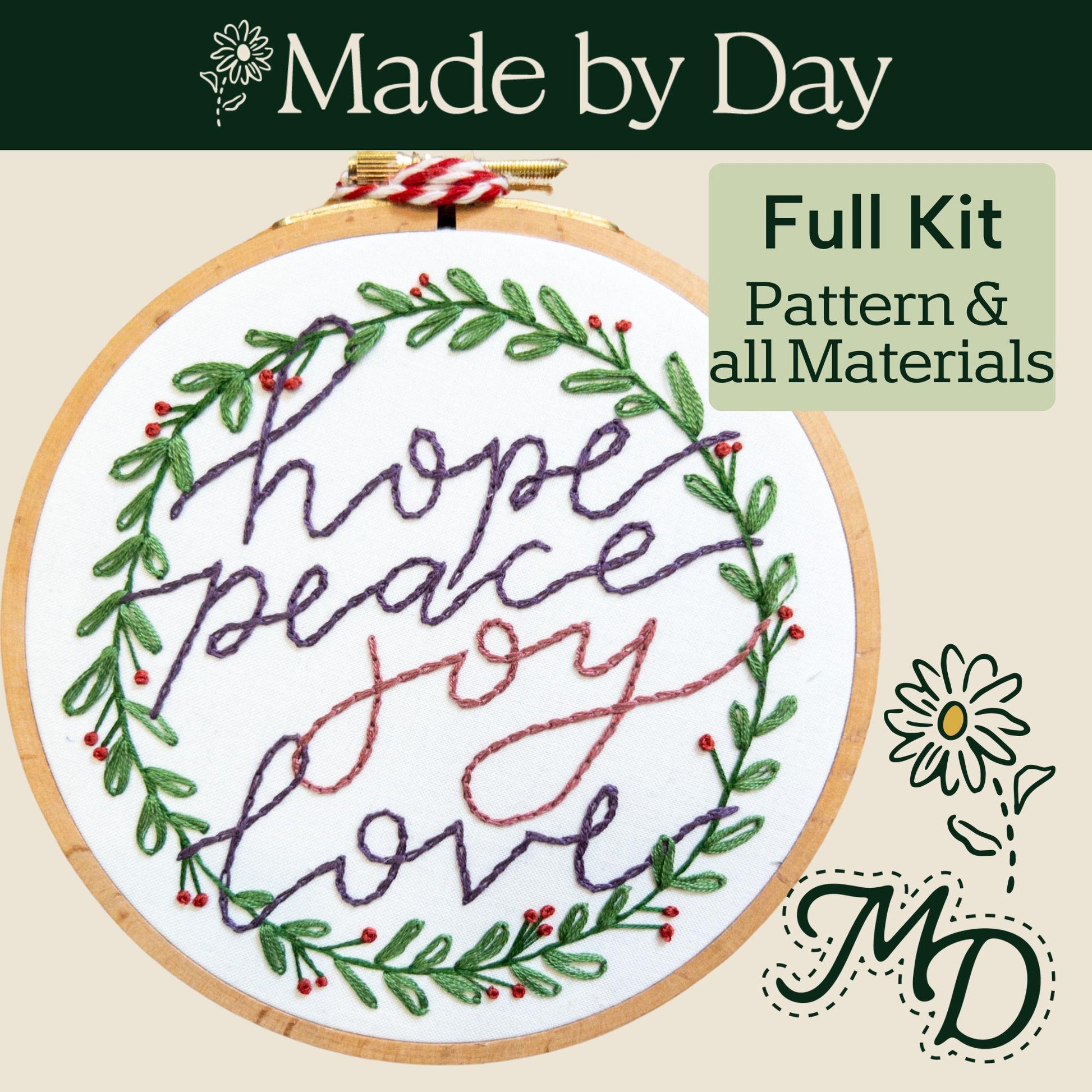 Advent Wreath | Hand Embroidery Kit | DIY Holiday Christmas Craft for Beginners | Mindful Advent Project | Complete Kit with Instructions