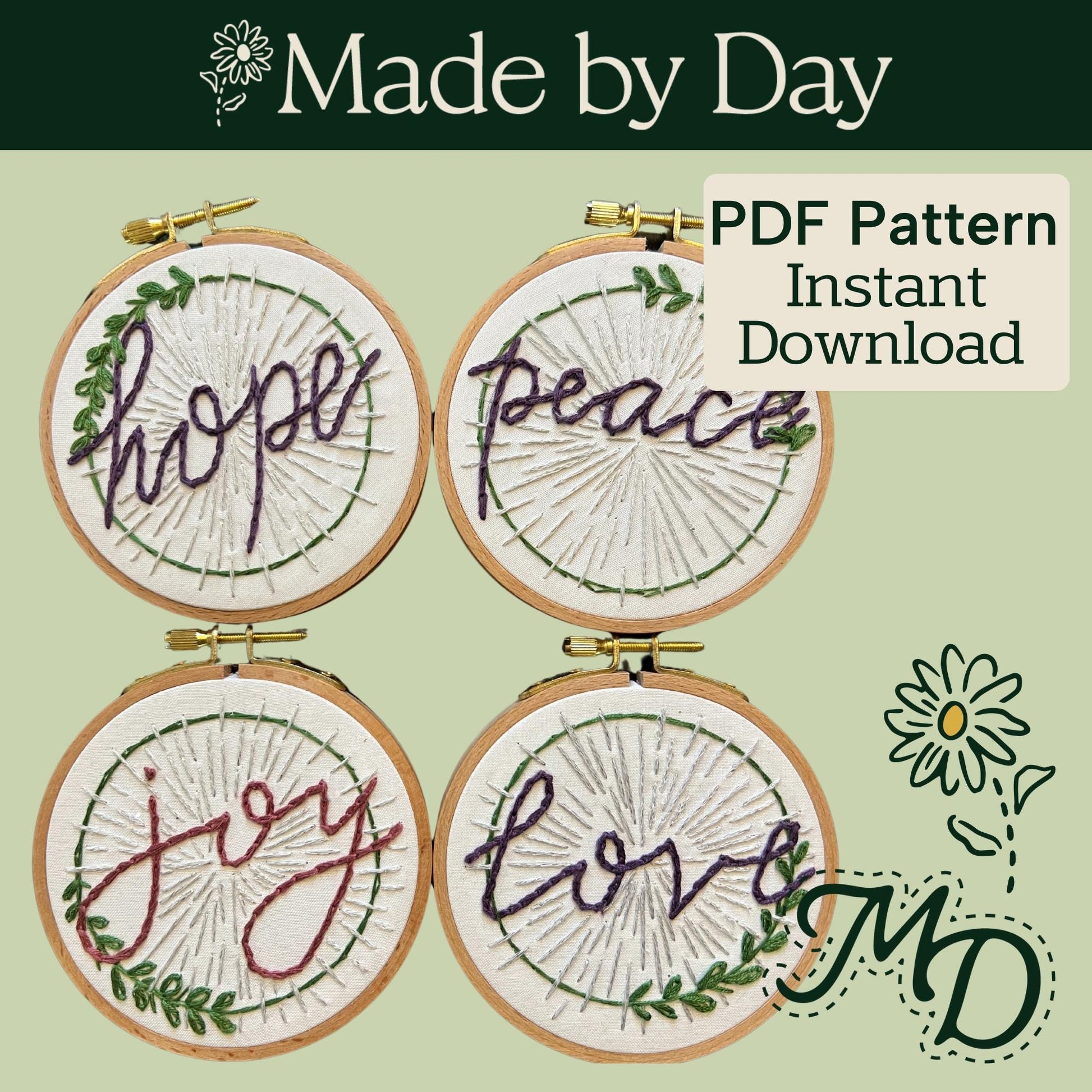 Complete Advent Wreath Embroidery PDF Patterns - Instant Download for 4 Advent Ornament Hoops, with Bonus 5th Candle & 6-Inch Wreath