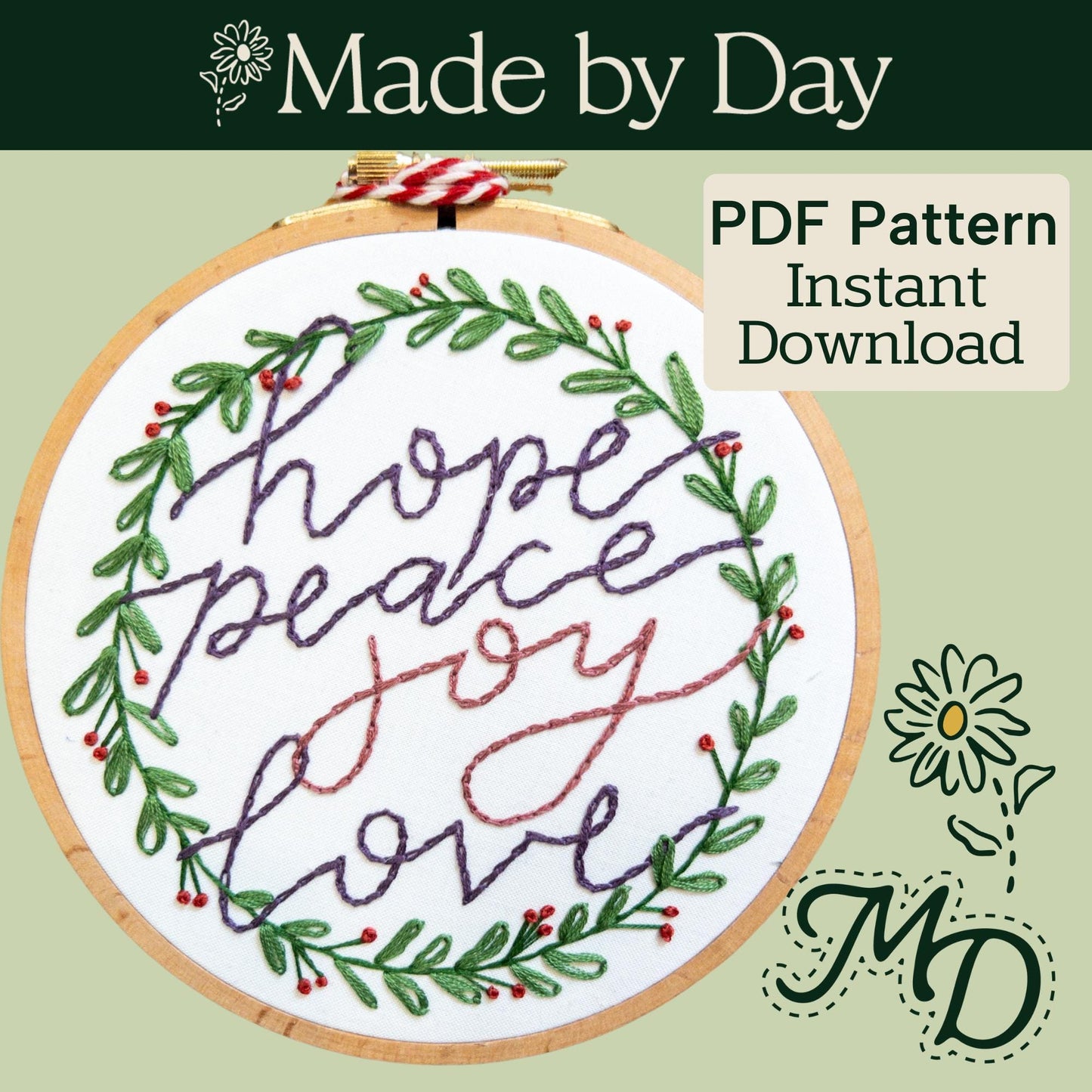 Complete Advent Wreath Embroidery PDF Patterns - Instant Download for 4 Advent Ornament Hoops, with Bonus 5th Candle & 6-Inch Wreath