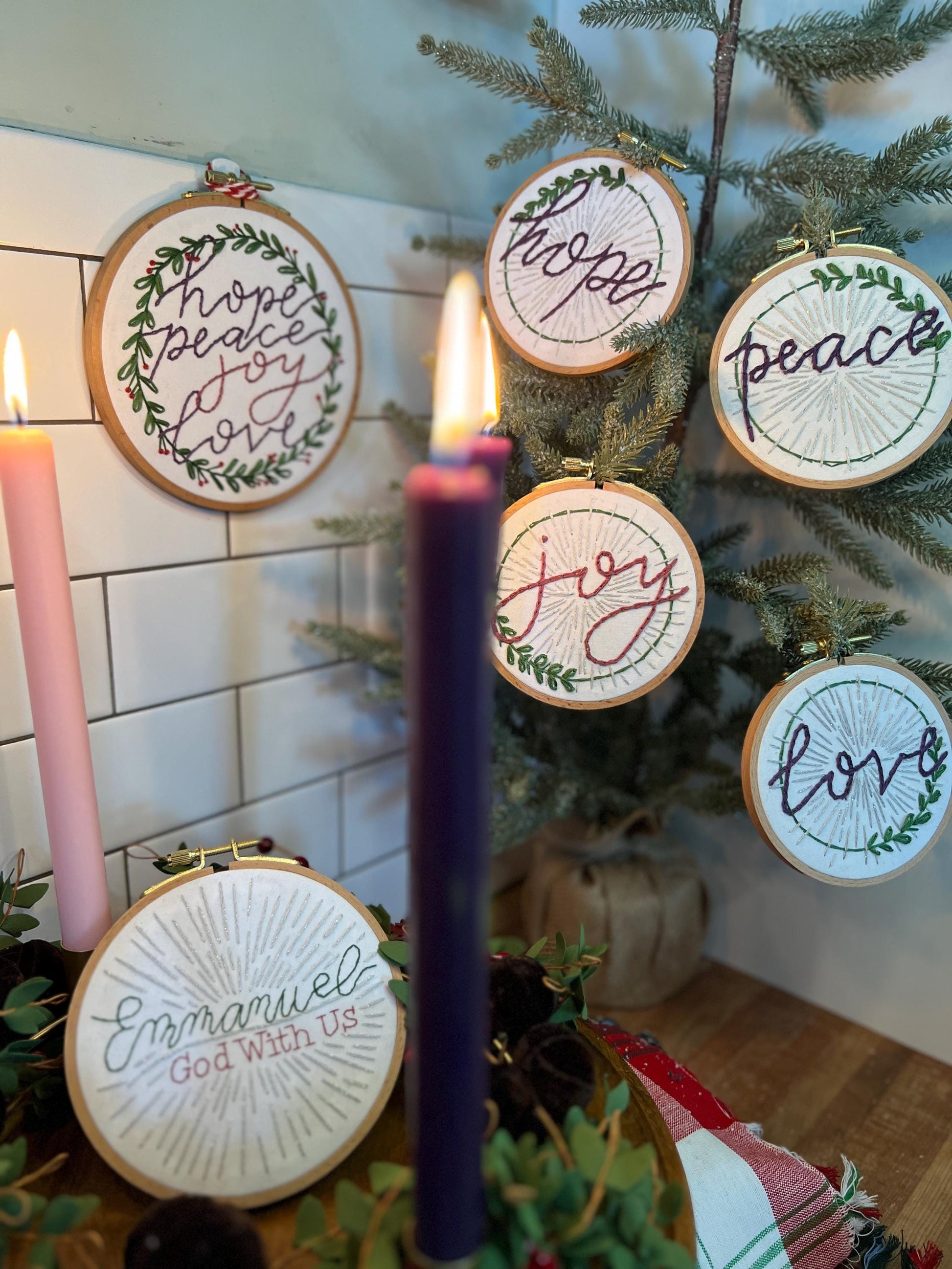 Advent Wreath | Hand Embroidery Kit with 4 Hoops | DIY Christmas Craft for Beginners | Mindful Advent Project | Mental Health Break