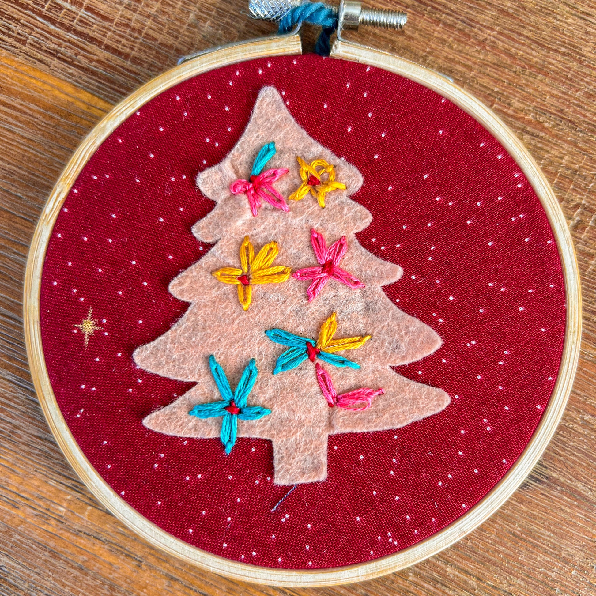 Embroidery for Kids | Ornament Complete DIY Kit for Children 3 inch hoop handmade Christmas Tree Ornament | Teacher Gift Grandparent Craft